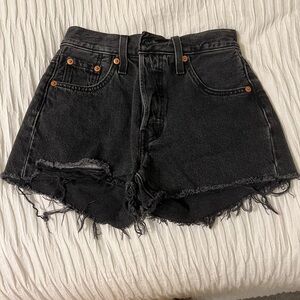 Levi's 501 Black Jean Shorts Distressed Frayed Hem